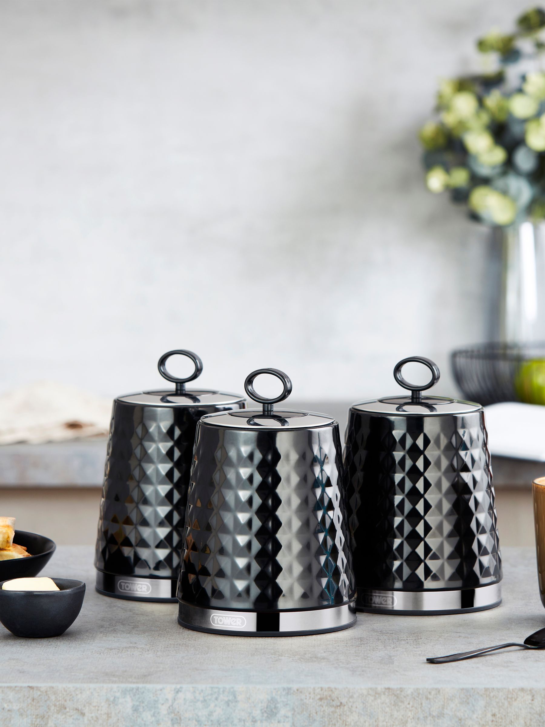 Tower 3 Piece Black Solitaire Canister Set - Image 9