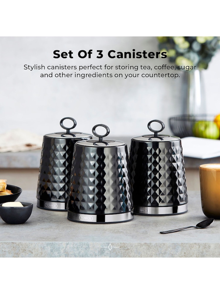 Tower Black Solitaire Set of 3 Canisters - Image 1 of 5