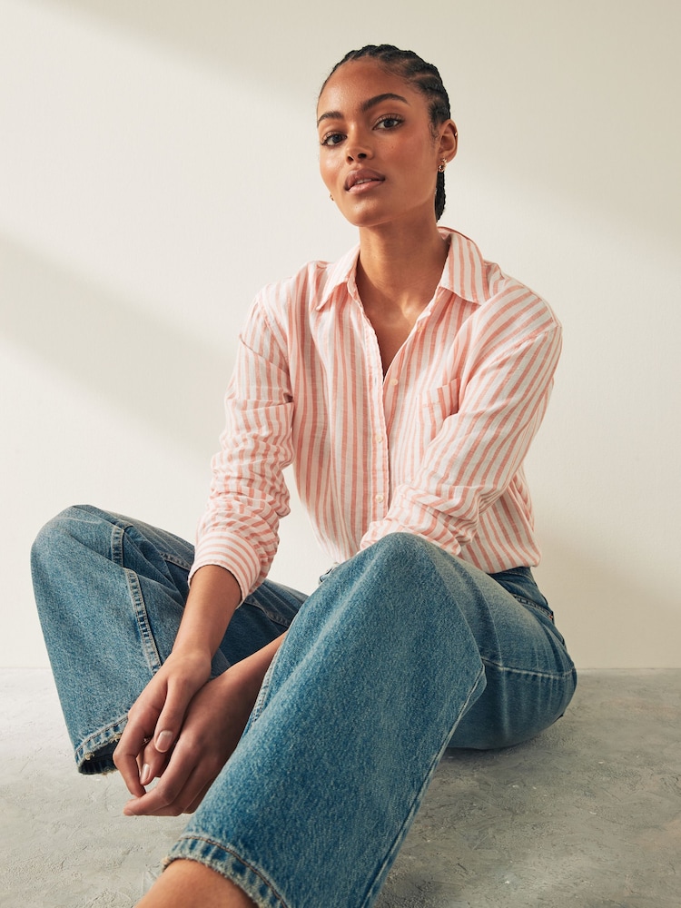 GANT Pink Relaxed Fit Striped 100% Linen Shirt - Image 1 of 6