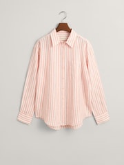 GANT Pink Relaxed Fit Striped 100% Linen Shirt - Image 4 of 6