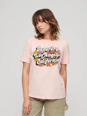 Superdry Pink 70s Floral Script Logo T-Shirt - Image 1 of 2