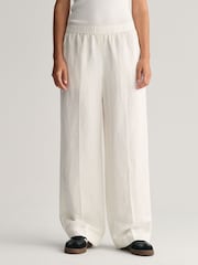 GANT White Relaxed Fit Linen Blend Pull-On Trousers - Image 1 of 6