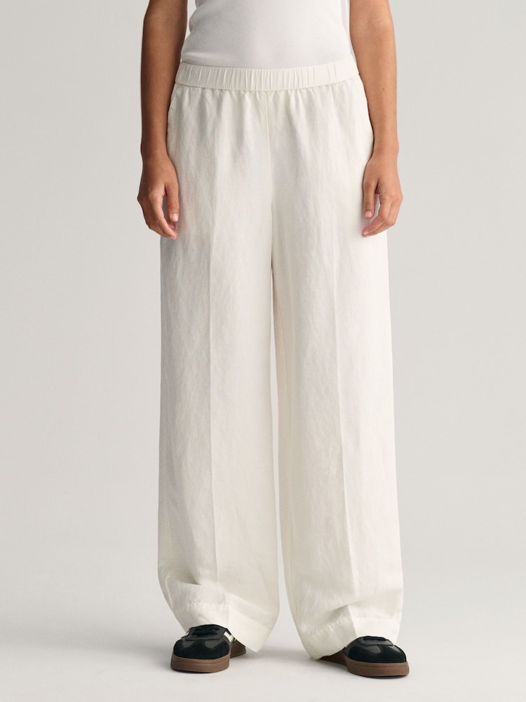 GANT White Relaxed Fit Linen Blend Pull-On Trousers - Image 1 of 6