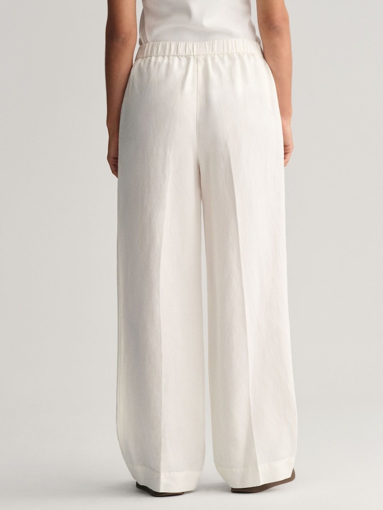 GANT White Relaxed Fit Linen Blend Pull-On Trousers - Image 2 of 6 GANT White Relaxed Fit Linen Blend Pull-On Trousers - Image 2 of 6