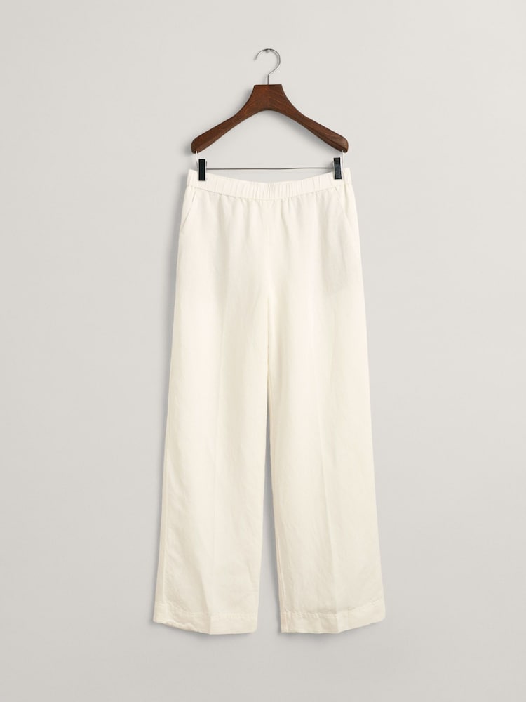 GANT White Relaxed Fit Linen Blend Pull-On Trousers - Image 6 of 6
