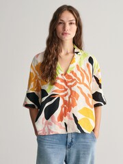 GANT Yellow Relaxed Fit Palm Print 100% Linen Short Sleeve Shirt - Image 1 of 1