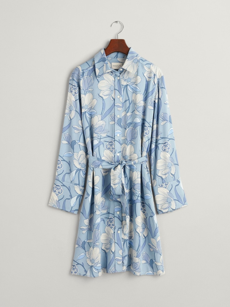 GANT Blue Magnolia Print Shirt Dress - Image 9 of 9