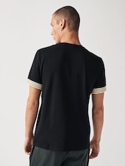 Fred Perry 100% Cotton Striped Cuff Black T-Shirt - Image 2 of 7