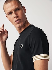 Fred Perry 100% Cotton Striped Cuff Black T-Shirt - Image 4 of 7