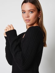 Threadbare Black Petite V-Neck Knitted Midi Dress - Image 4 of 4