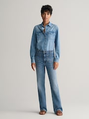 GANT Blue Regular Fit Denim 100% Cotton Shirt - Image 3 of 8