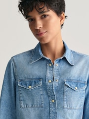 GANT Blue Regular Fit Denim 100% Cotton Shirt - Image 4 of 8