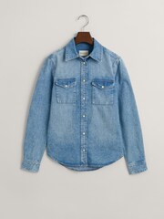 GANT Blue Regular Fit Denim 100% Cotton Shirt - Image 7 of 8