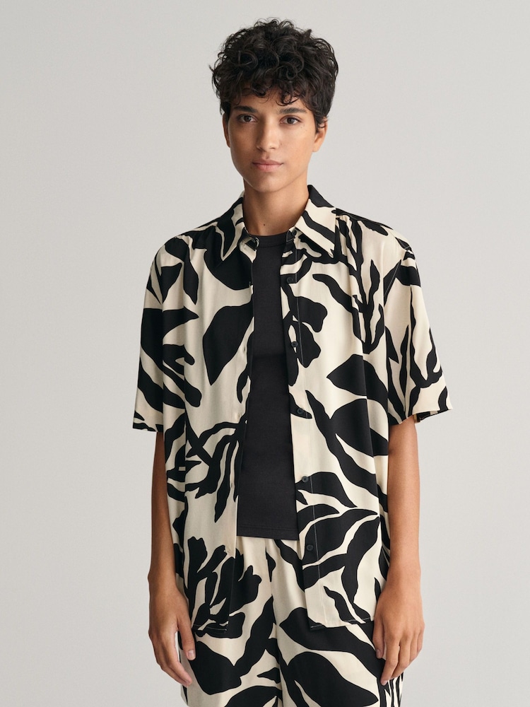 GANT Cream Relaxed Fit Palm Print Short Sleeve Shirt - Image 1 of 6