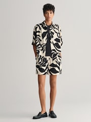 GANT Cream Relaxed Fit Palm Print Short Sleeve Shirt - Image 3 of 6