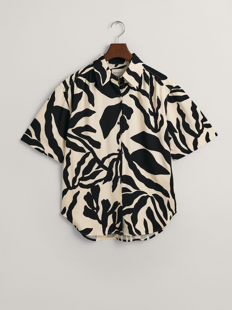 GANT Cream Relaxed Fit Palm Print Short Sleeve Shirt - Image 6 of 6