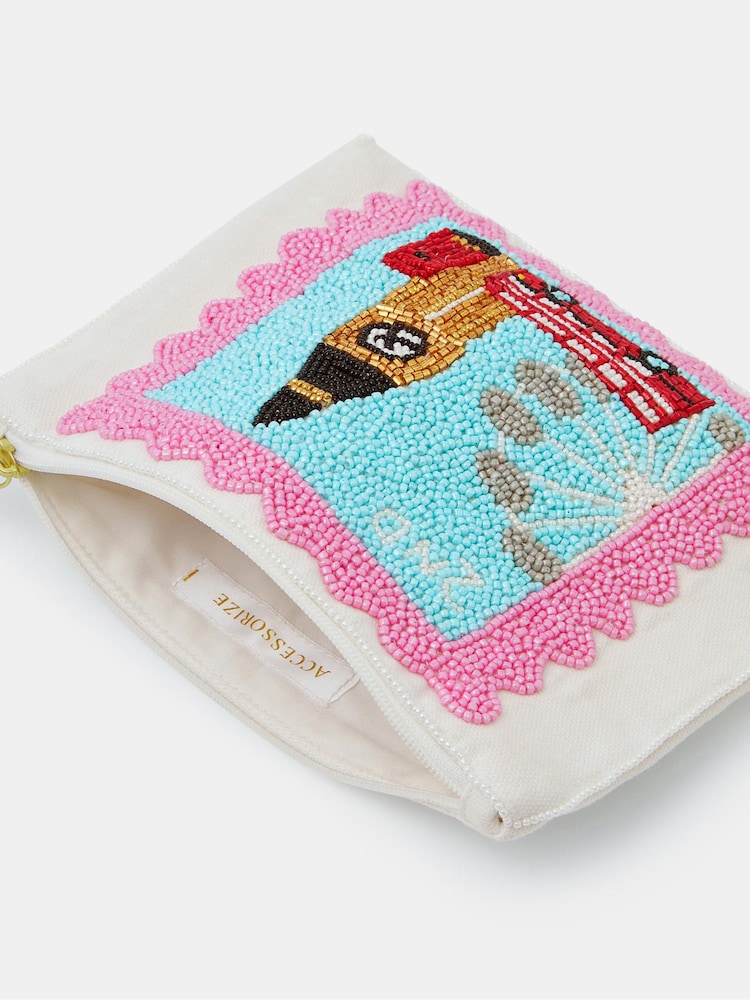 Accessorize Cream Beaded London Stamp Pouch - Image 2 of 2 Accessorize Cream Beaded London Stamp Pouch - Image 2 of 2