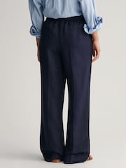 GANT Blue Relaxed Fit Linen Blend Pull-On Trousers - Image 2 of 6