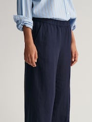GANT Blue Relaxed Fit Linen Blend Pull-On Trousers - Image 3 of 6