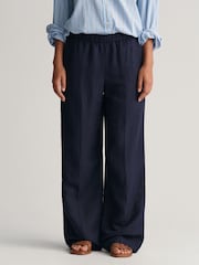 GANT Blue Relaxed Fit Linen Blend Pull-On Trousers - Image 4 of 6