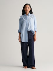 GANT Blue Relaxed Fit Linen Blend Pull-On Trousers - Image 5 of 6