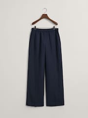 GANT Blue Relaxed Fit Linen Blend Pull-On Trousers - Image 6 of 6
