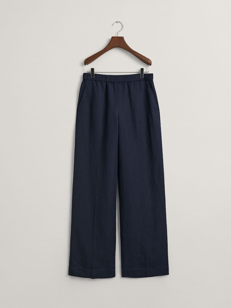 GANT Blue Relaxed Fit Linen Blend Pull-On Trousers - Image 6 of 6 GANT Blue Relaxed Fit Linen Blend Pull-On Trousers - Image 6 of 6