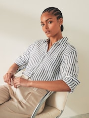 GANT Blue Relaxed Fit Striped 100% Linen Shirt - Image 1 of 6