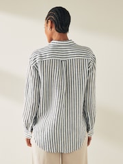 GANT Blue Relaxed Fit Striped 100% Linen Shirt - Image 2 of 6
