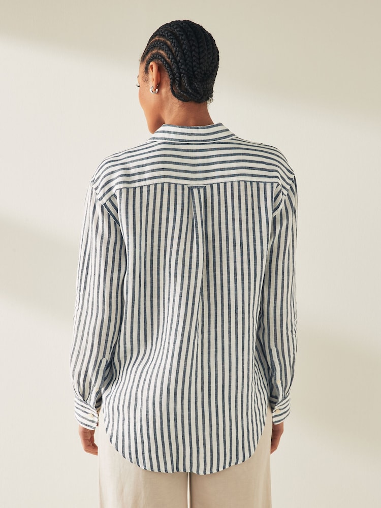 GANT Blue Relaxed Fit Striped 100% Linen Shirt - Image 2 of 6