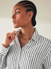 GANT Blue Relaxed Fit Striped 100% Linen Shirt - Image 3 of 6