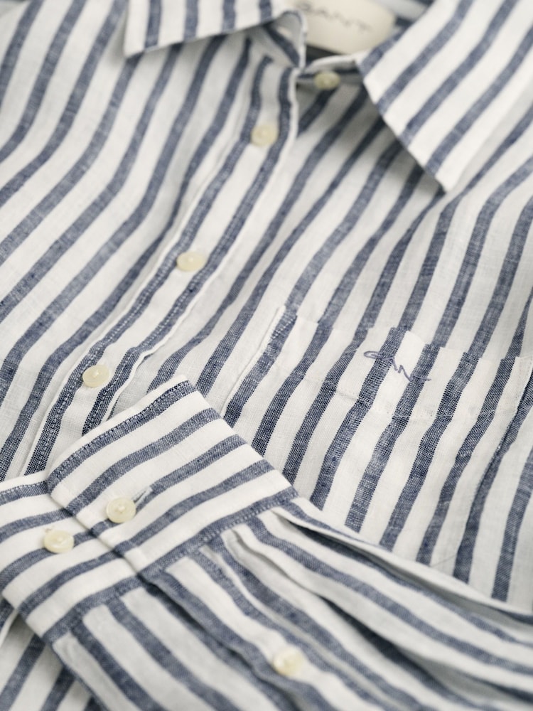 GANT Blue Relaxed Fit Striped 100% Linen Shirt - Image 6 of 6