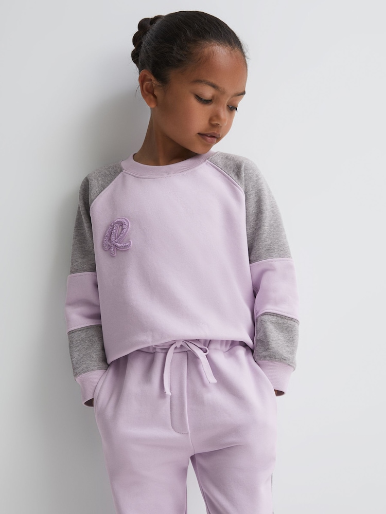 Reiss Lilac Bryce Junior Colourblock Motif Jersey Jumper - Image 1 of 6