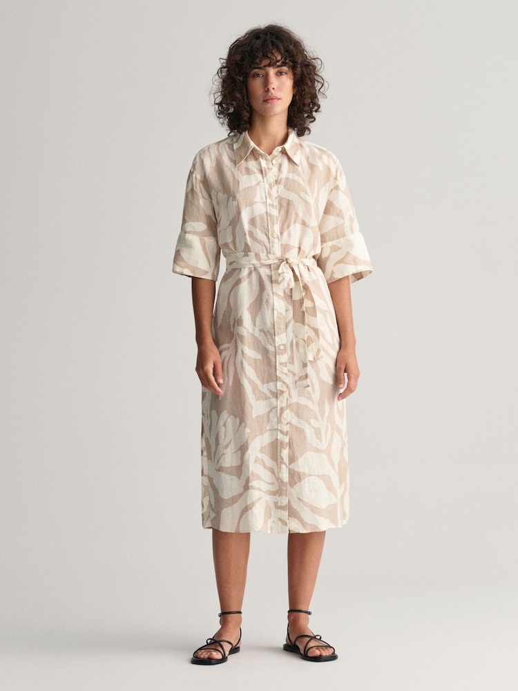 GANT Cream Palm Print 100% Linen Shirt Dress - Image 1 of 8