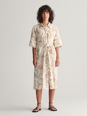 GANT Cream Palm Print 100% Linen Shirt Dress - Image 3 of 8