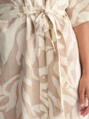 GANT Cream Palm Print 100% Linen Shirt Dress - Image 4 of 8