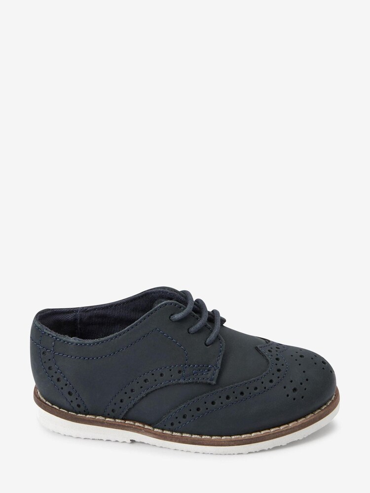 Navy Standard Fit (F) Leather Brogue Shoes - Image 2 of 5