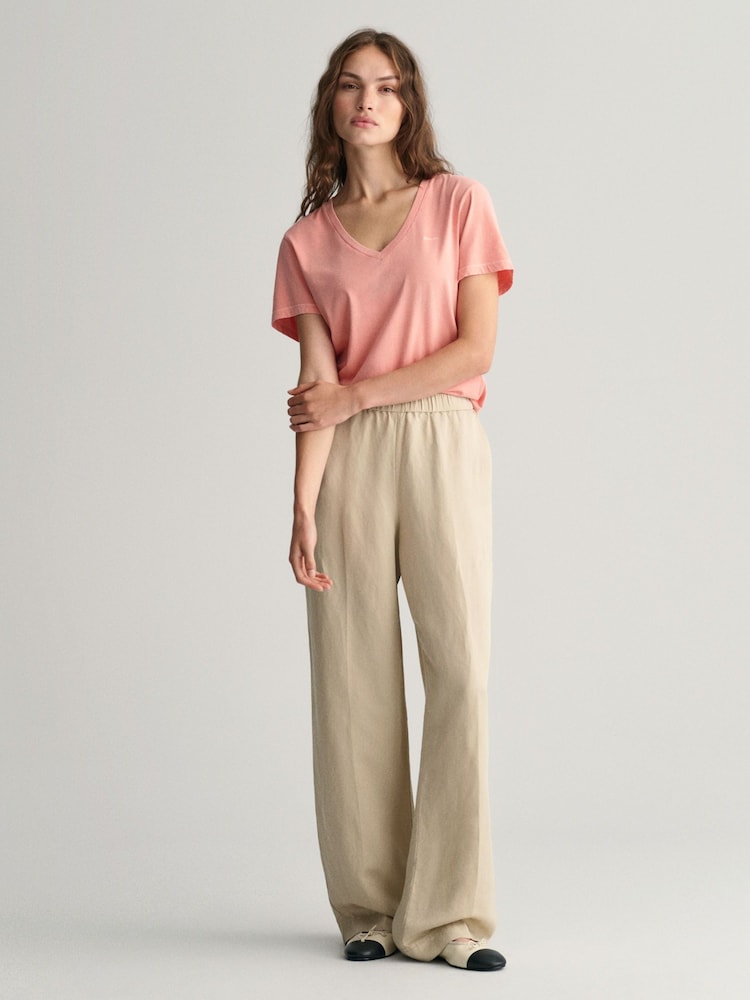 GANT Cream Relaxed Fit Linen Blend Pull-On Trousers - Image 1 of 8