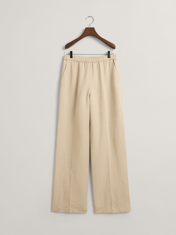 GANT Cream Relaxed Fit Linen Blend Pull-On Trousers - Image 8 of 8