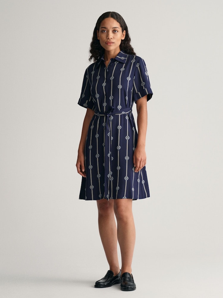 GANT Blue Printed Short Sleeve Shirt Dress - Image 1 of 8