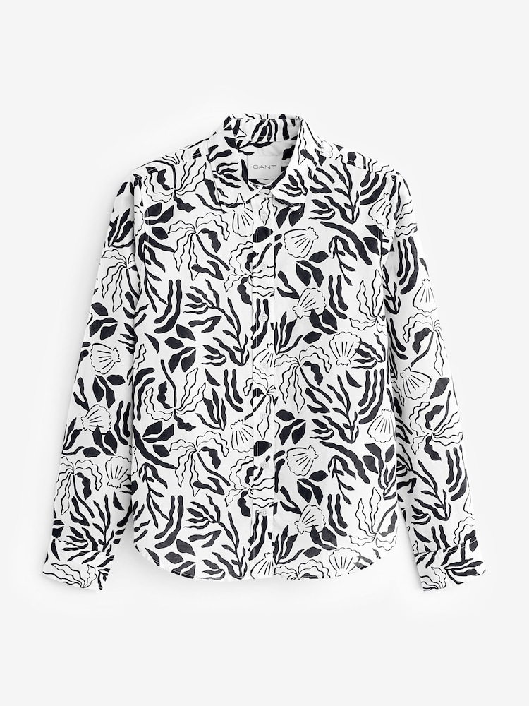 GANT White Regular Fit Palm Print Voile 100% Cotton Shirt - Image 5 of 5