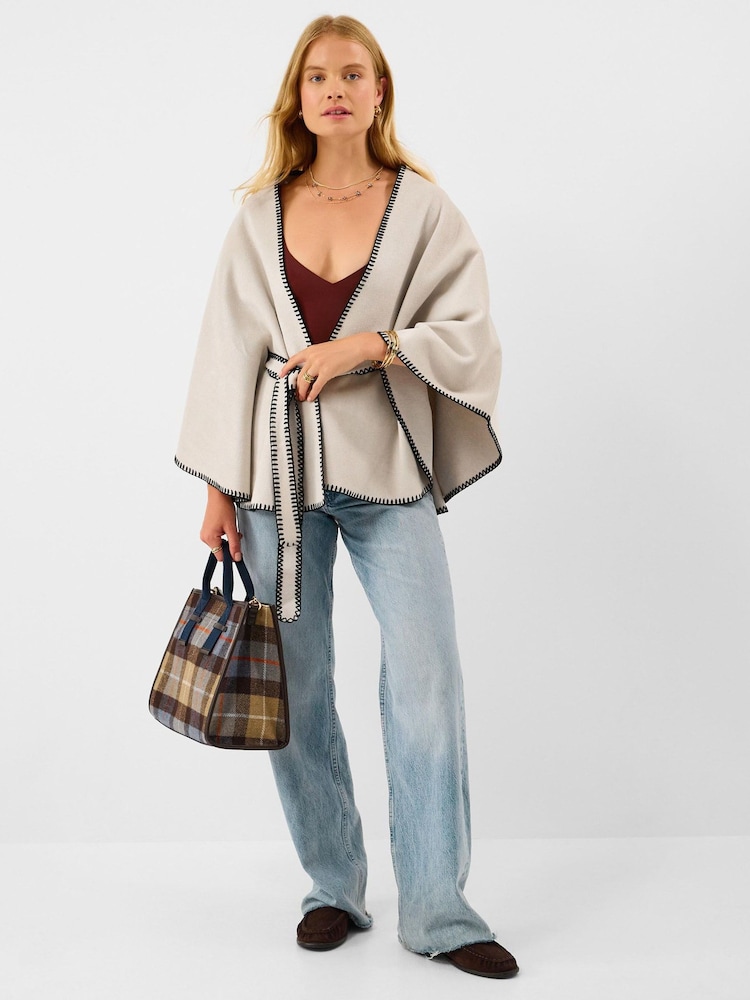 Accessorize Cream Contrast Trim Belted Poncho - Image 1 of 4