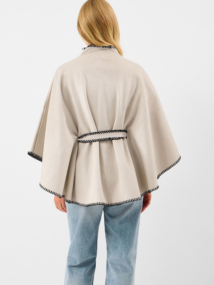 Accessorize Cream Contrast Trim Belted Poncho - Image 2 of 4