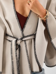 Accessorize Cream Contrast Trim Belted Poncho - Image 3 of 4