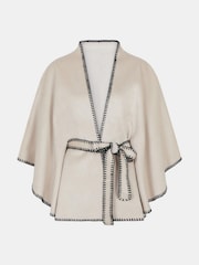Accessorize Cream Contrast Trim Belted Poncho - Image 4 of 4