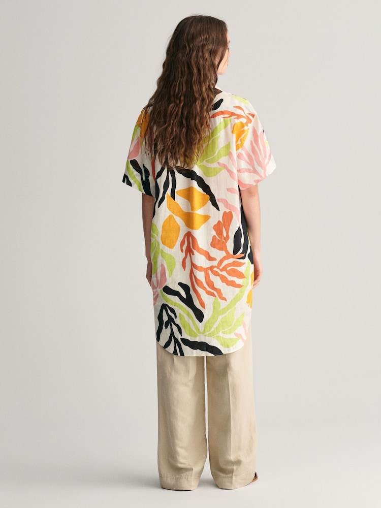 GANT Yellow Palm Print 100% Linen Short Sleeve Kaftan Dress - Image 2 of 6