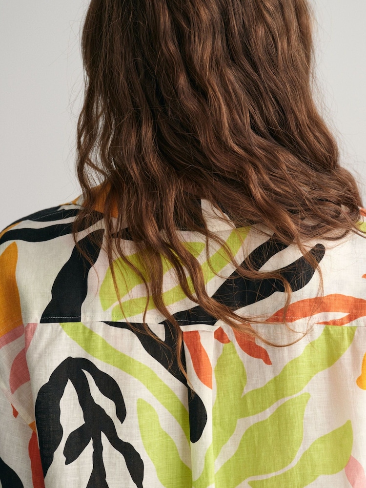 GANT Yellow Palm Print 100% Linen Short Sleeve Kaftan Dress - Image 4 of 6