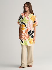 GANT Yellow Palm Print 100% Linen Short Sleeve Kaftan Dress - Image 5 of 6