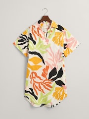 GANT Yellow Palm Print 100% Linen Short Sleeve Kaftan Dress - Image 6 of 6