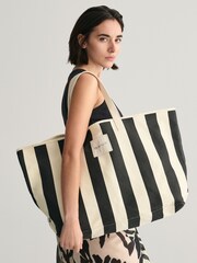 GANT Black Striped Canvas Beach 100% Cotton Bag - Image 1 of 4